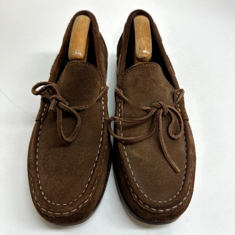 EXCELLENT Carmina x Epaulet Snuff Brown Suede String Loafers Hand Grade 7.5